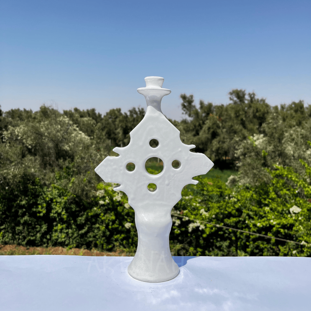 Handcrafted White Ceramic Sculpture with Geometric Cut-Out Design