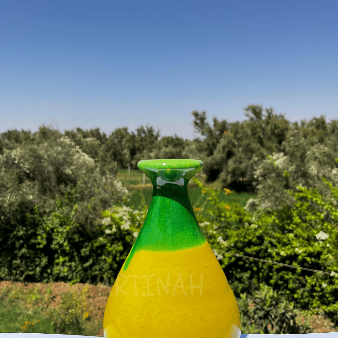 Vase Jaune et Vert Bicolore – Artisanat Marocain