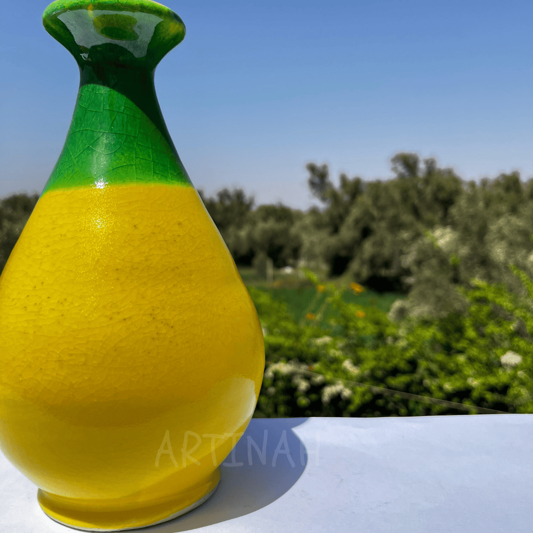 Vase Jaune et Vert Bicolore – Artisanat Marocain