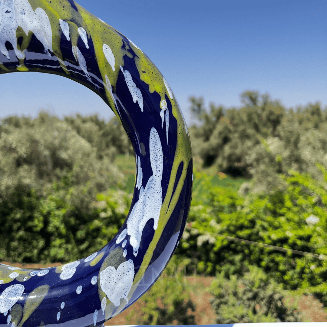 Vase Rond Bleu Design – Artisanat Marocain