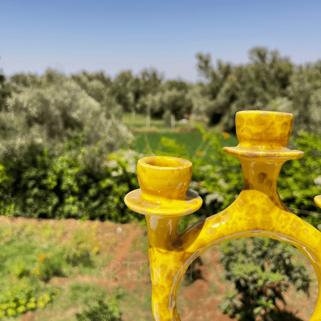 Chandelier Jaune Design Rond – Artisanat Marocain