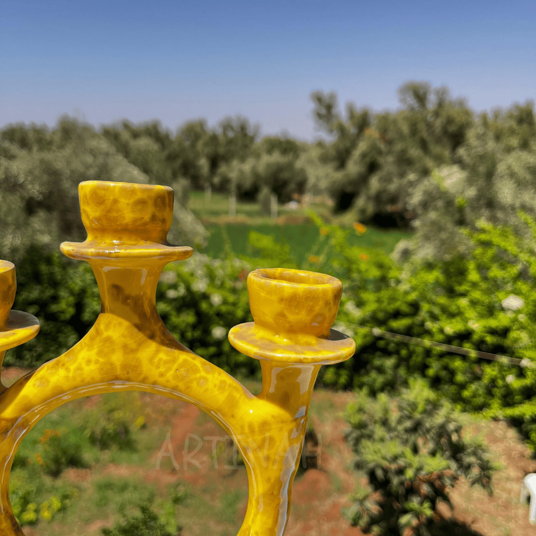 Chandelier Jaune Design Rond – Artisanat Marocain