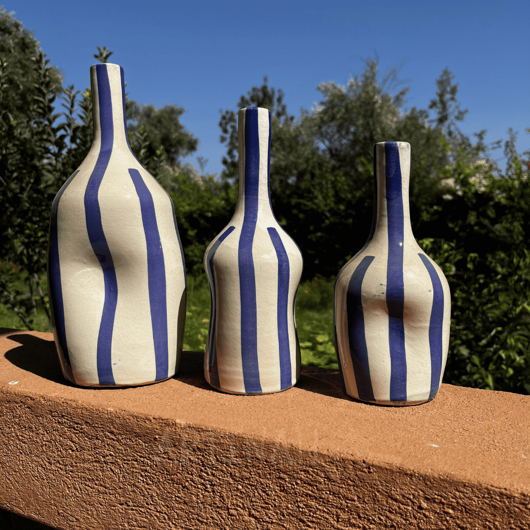 Ceramic Decorative Bottles – Blue Striped Set