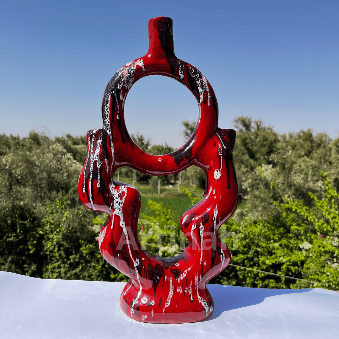 Vase décoratif artisanal marocain rouge design moderne