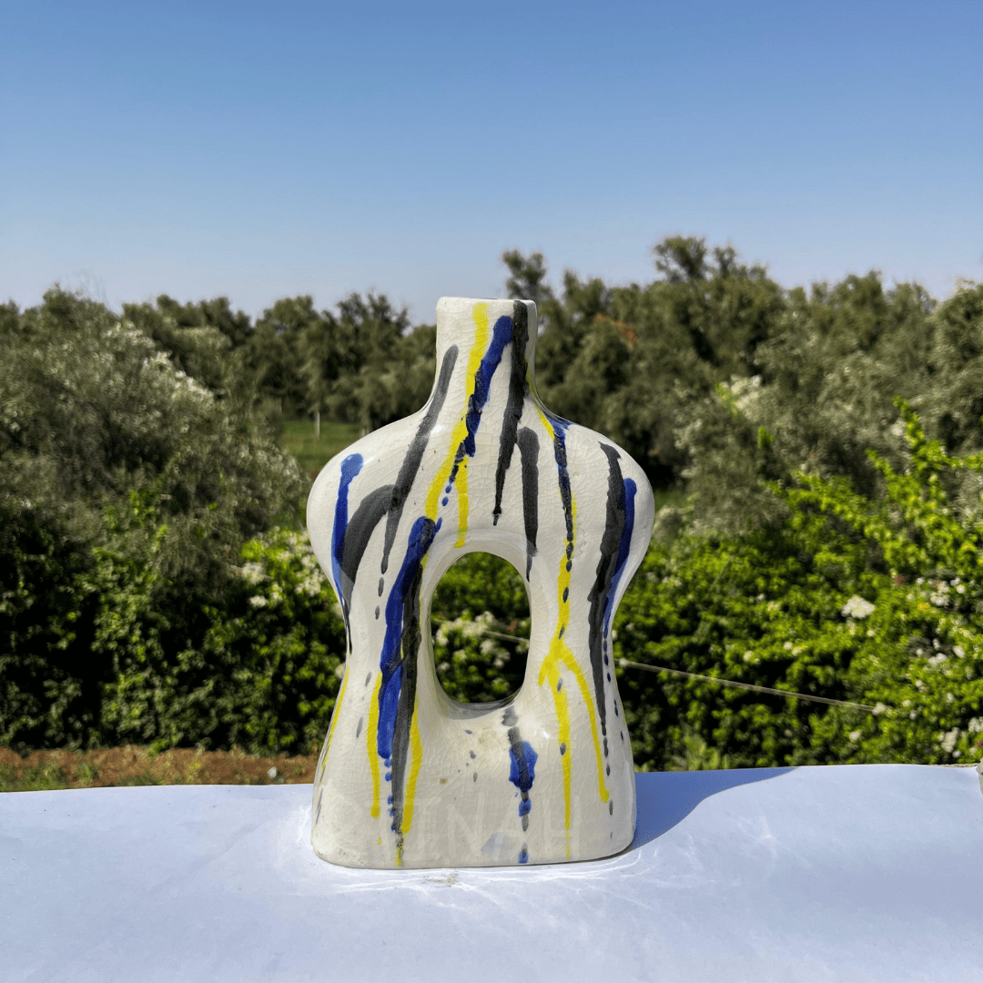 Handcrafted Ceramic Vase with Abstract Painted Design