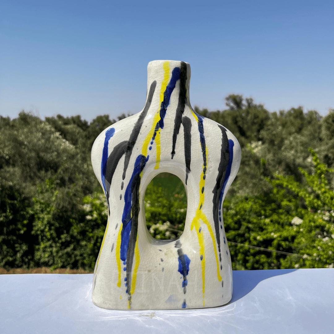 Handcrafted Ceramic Vase with Abstract Painted Design