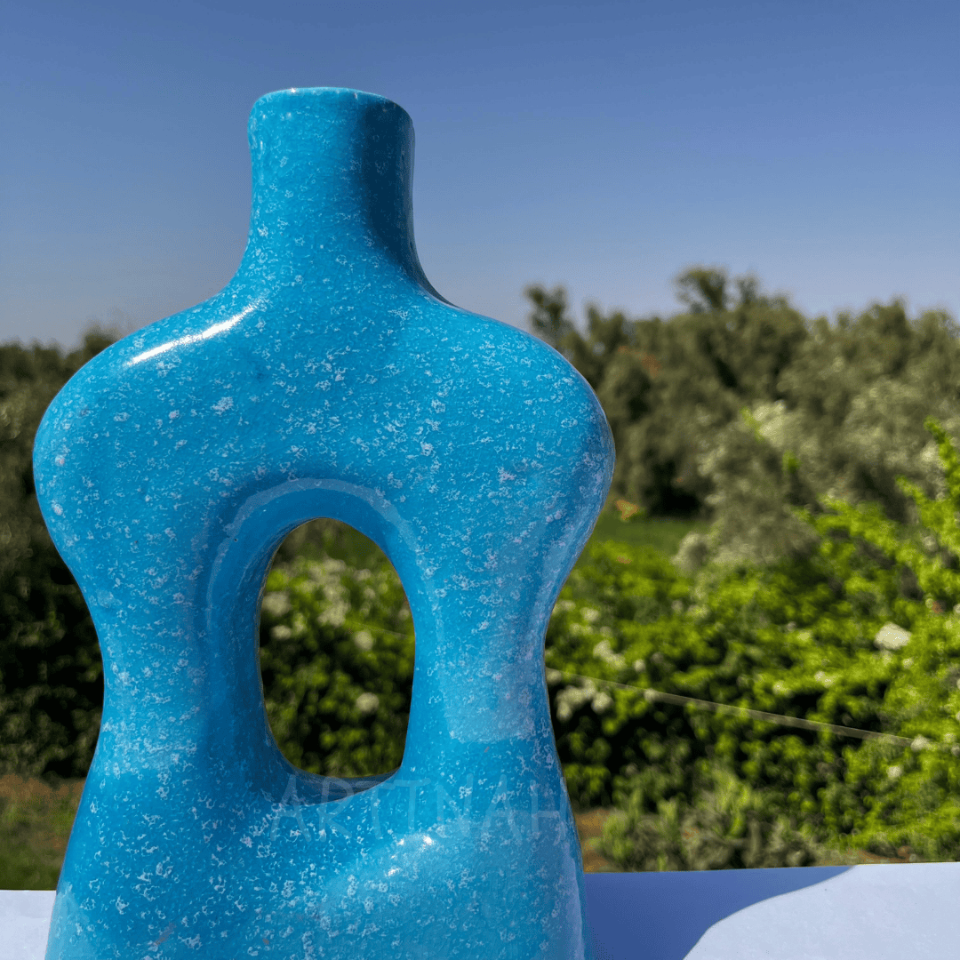 Handcrafted Sculptural Turquoise Ceramic Vase