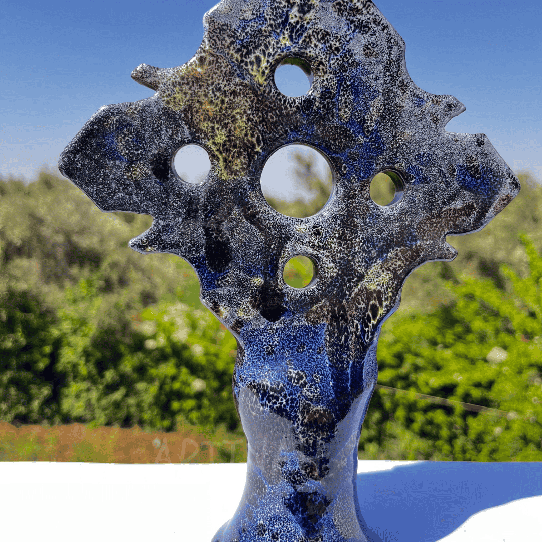 Handcrafted Ceramic Sculpture Totem Design with Cutouts