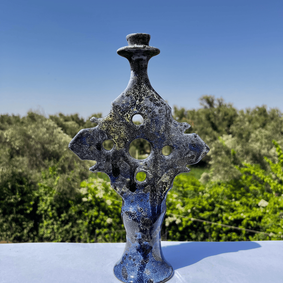 Handcrafted Ceramic Sculpture Totem Design with Cutouts