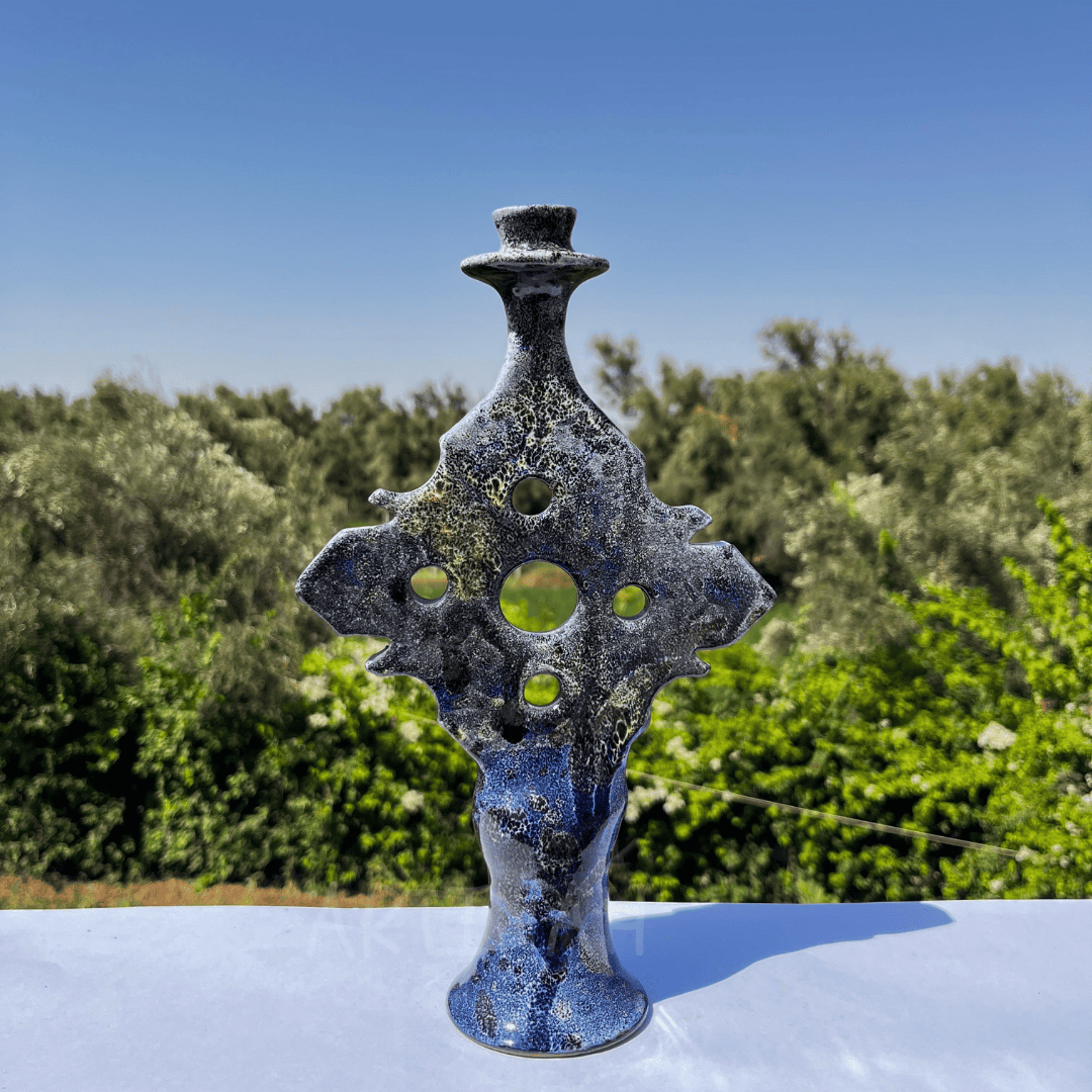 Handcrafted Ceramic Sculpture Totem Design with Cutouts