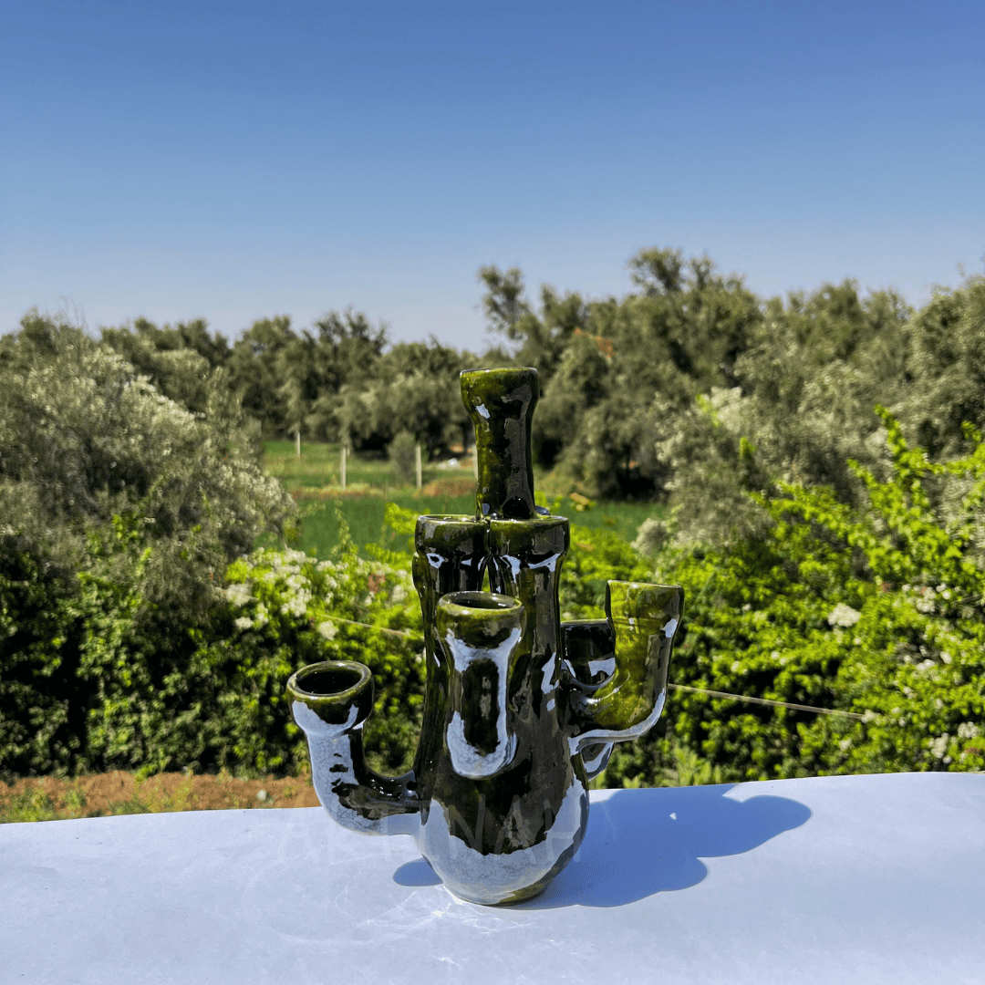 Handcrafted Green Ceramic Sculpture Cactus Design