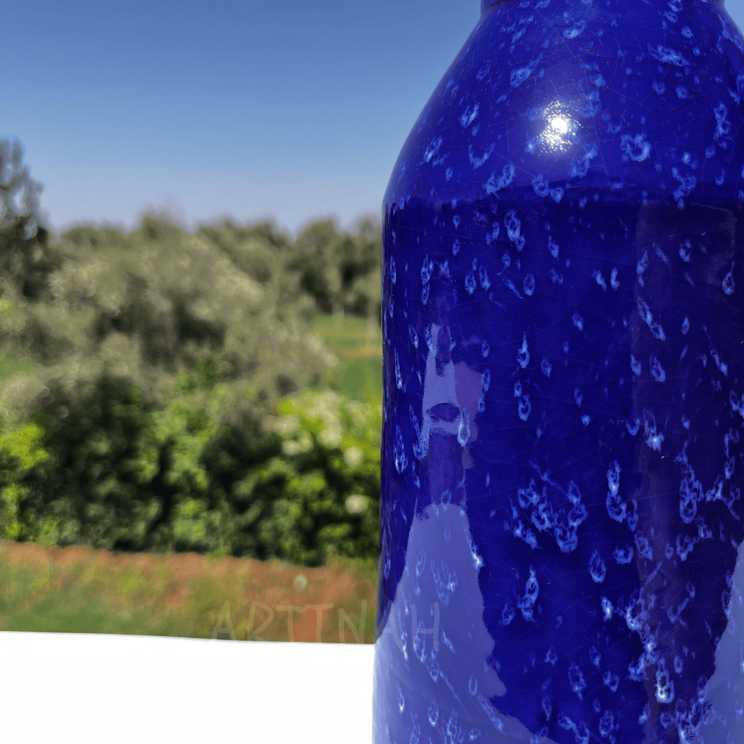 Vase Artisanal Bleu Profond – Élégance Marocaine
