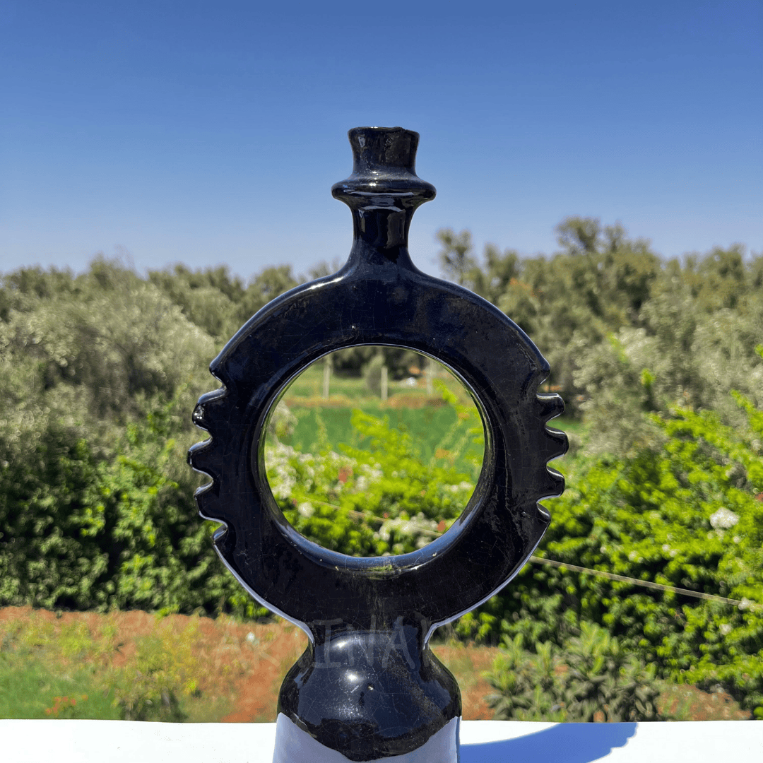 Bougeoir Artisanal Noir Ajouré – Élégance Maroc