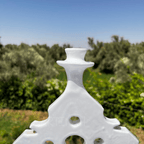 Handcrafted White Ceramic Sculpture with Geometric Cut-Out Design