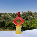 Handcrafted Red & Yellow Ceramic Sculpture with Diamond Cut-Out Design