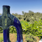 Handcrafted Midnight Blue Ceramic Vase with Double Cut-Out Design