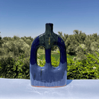 Handcrafted Midnight Blue Ceramic Vase with Double Cut-Out Design