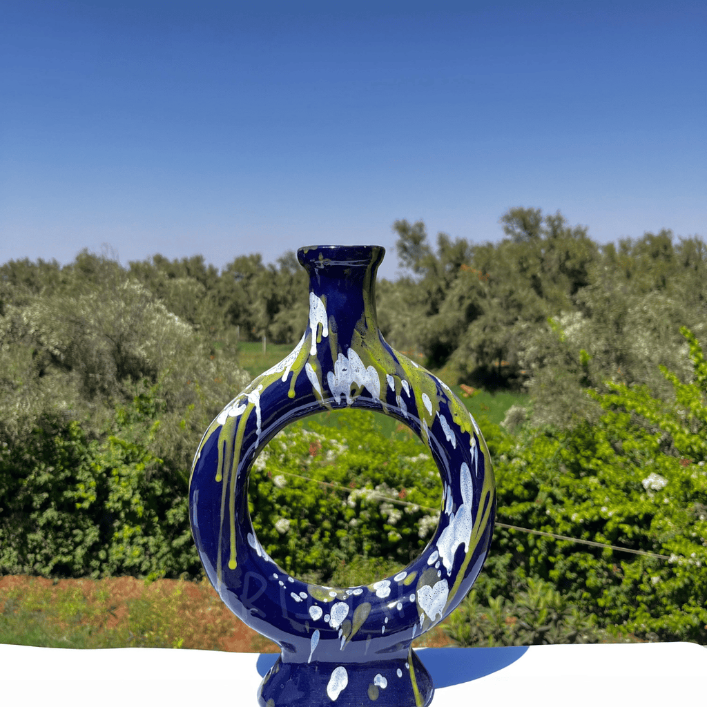 Handcrafted Midnight Blue Ceramic Vase with Splash Design