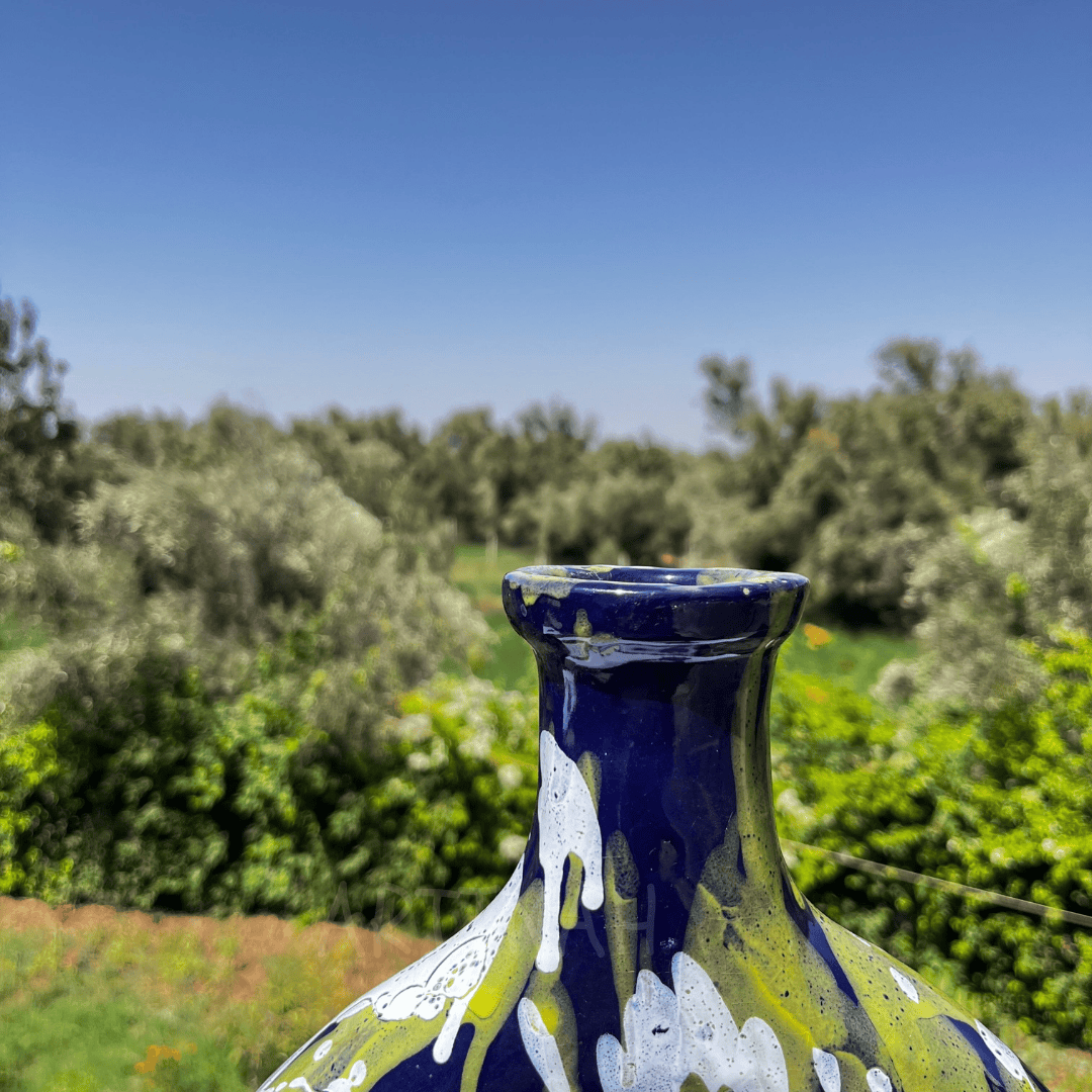 Handcrafted Midnight Blue Ceramic Vase with Splash Design