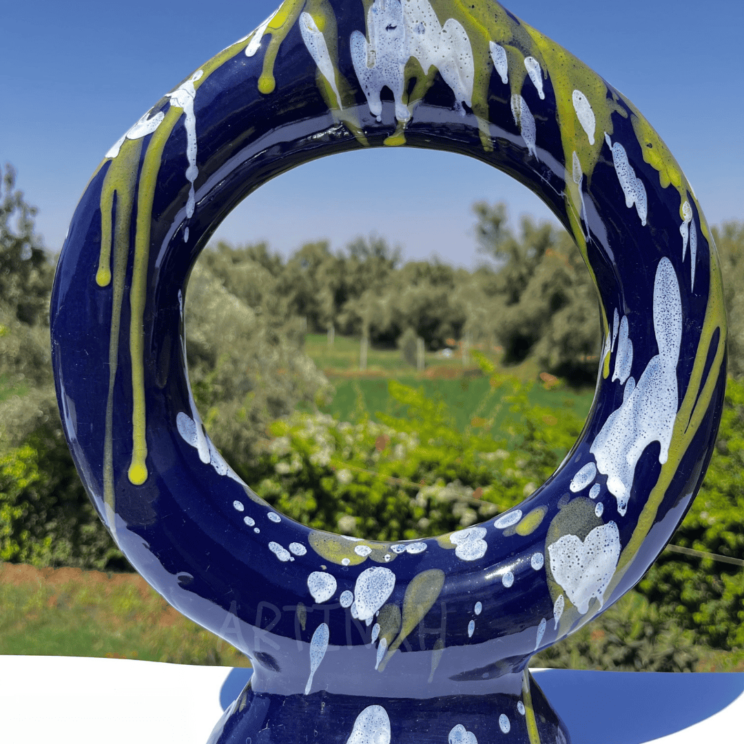 Handcrafted Midnight Blue Ceramic Vase with Splash Design
