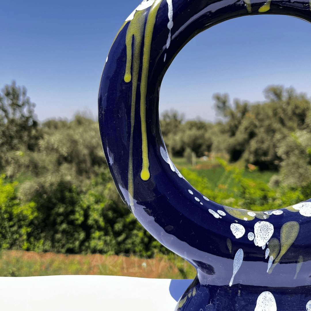 Handcrafted Midnight Blue Ceramic Vase with Splash Design