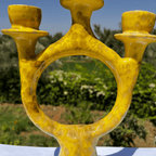 Handcrafted Yellow Ceramic Candle Holder with Open Circular Design