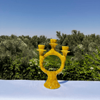 Handcrafted Yellow Ceramic Candle Holder with Open Circular Design