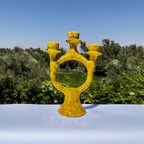 Handcrafted Yellow Ceramic Candle Holder with Open Circular Design