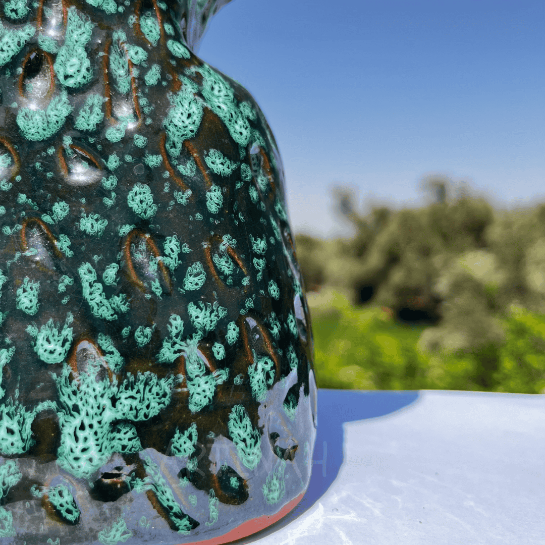 Ceramic Double-Arm Candle Holder – Green & Black Artistic Glaze