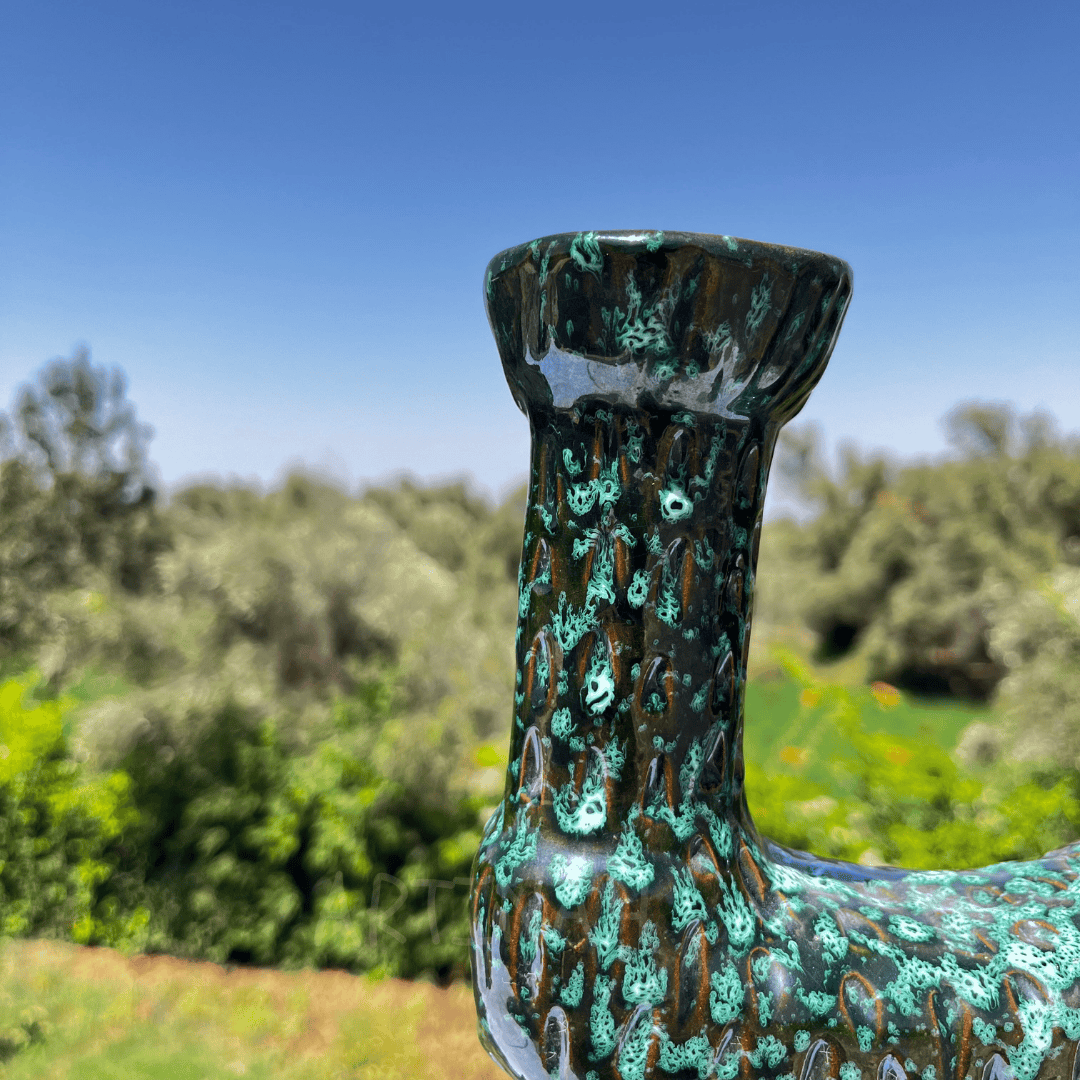 Ceramic Double-Arm Candle Holder – Green & Black Artistic Glaze