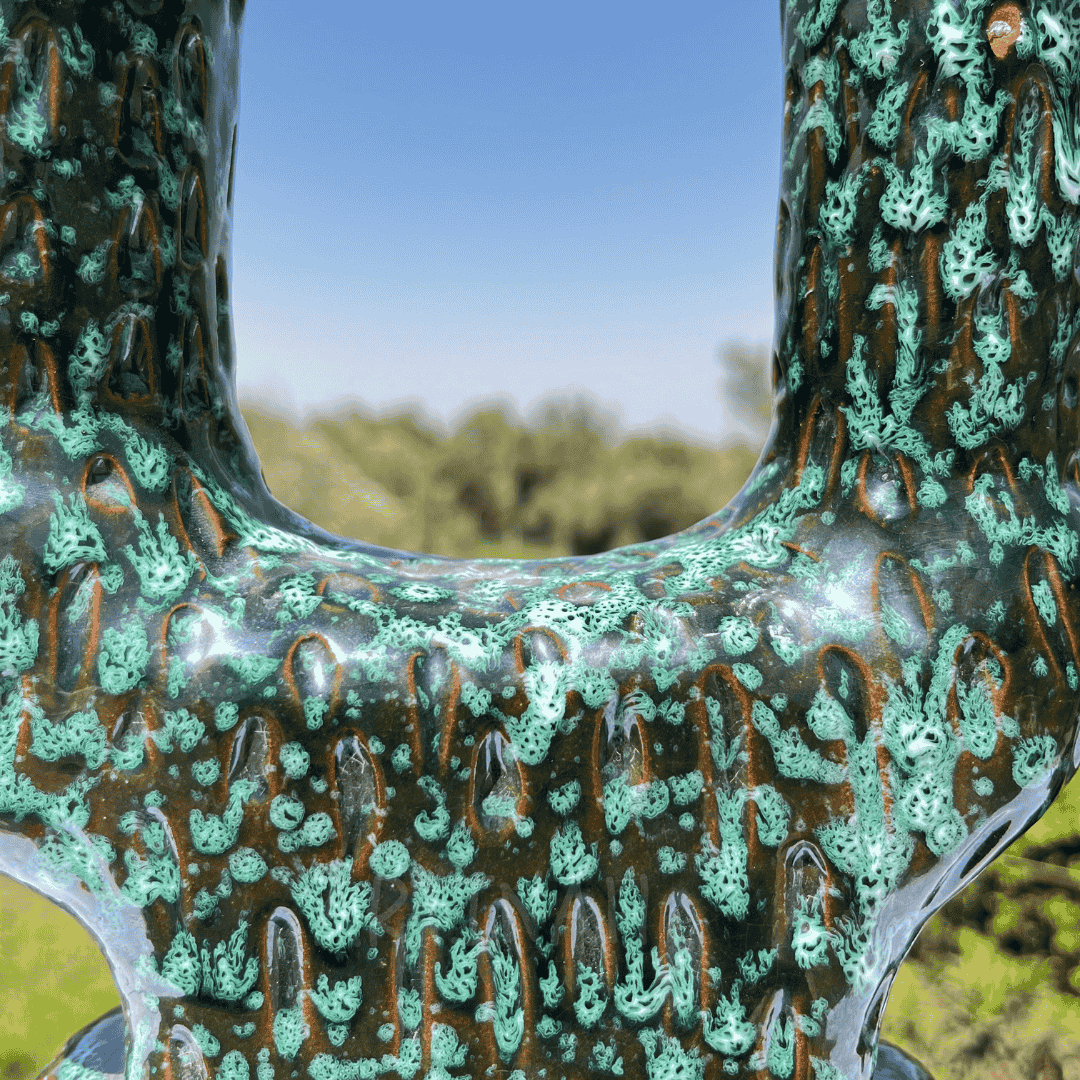Ceramic Double-Arm Candle Holder – Green & Black Artistic Glaze