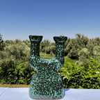 Ceramic Double-Arm Candle Holder – Green & Black Artistic Glaze