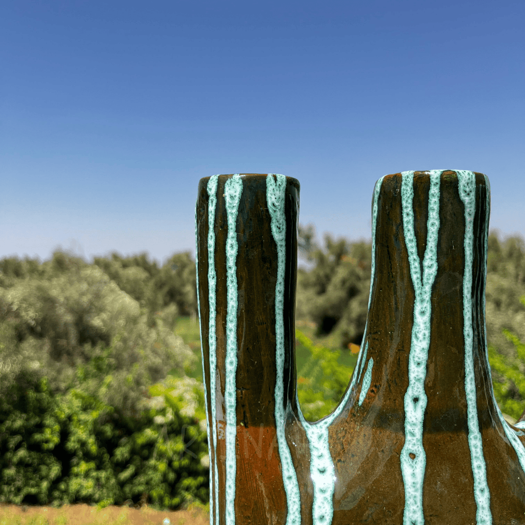 Ceramic Triple-Arm Candle Holder – Black & Green Drip Glaze