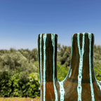 Ceramic Triple-Arm Candle Holder – Black & Green Drip Glaze