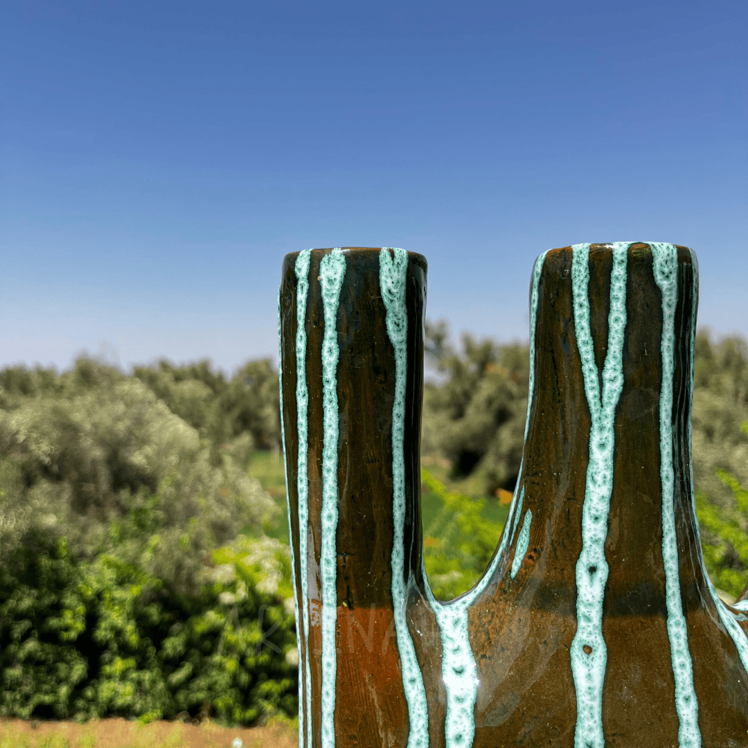 Ceramic Triple-Arm Candle Holder – Black & Green Drip Glaze