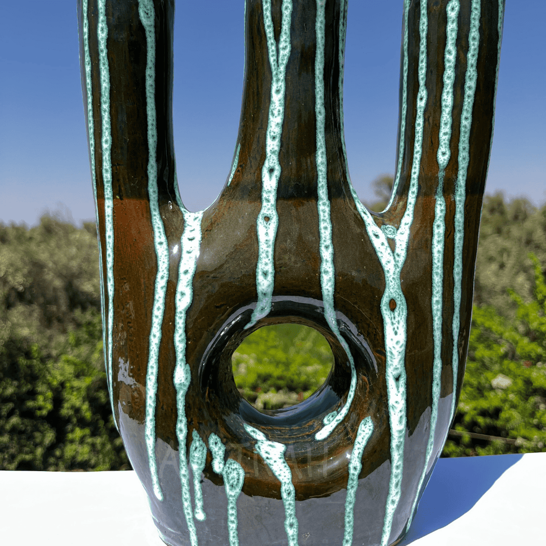 Ceramic Triple-Arm Candle Holder – Black & Green Drip Glaze