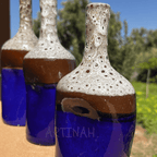 Set of 3 Decorative Ceramic Bottles – Blue & Brown Handmade Moroccan Design