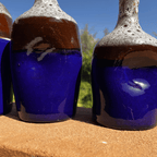 Set of 3 Decorative Ceramic Bottles – Blue & Brown Handmade Moroccan Design