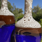 Set of 3 Decorative Ceramic Bottles – Blue & Brown Handmade Moroccan Design