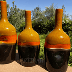 Set of 3 Decorative Ceramic Bottles – Brown, Orange & Black Handmade Moroccan Design