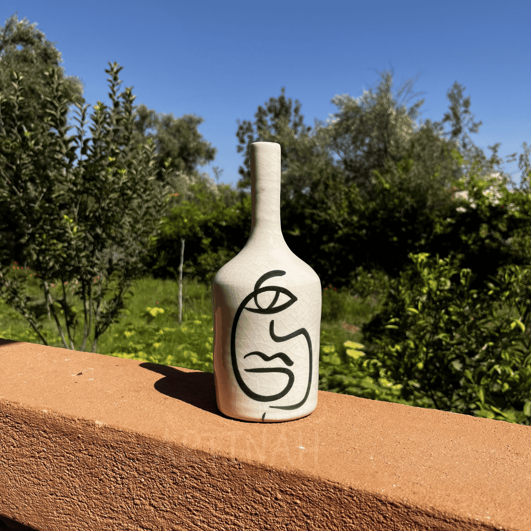 Handcrafted Ceramic Decorative Bottle – Abstract Face Design for Modern Home Decor