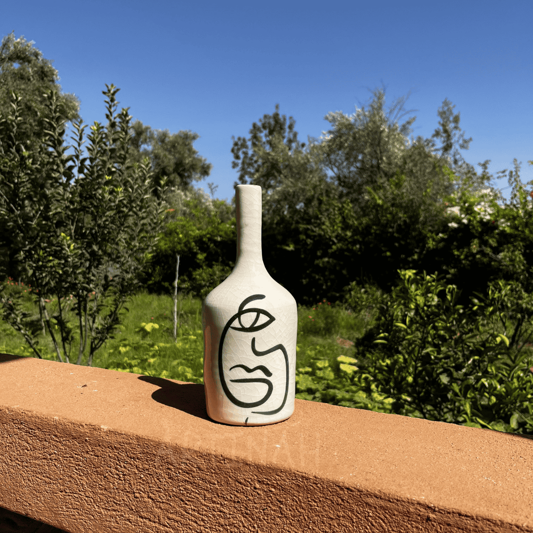 Handcrafted Ceramic Decorative Bottle – Abstract Face Design for Modern Home Decor