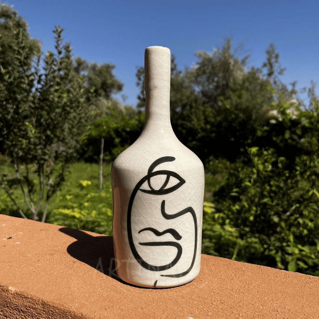 Handcrafted Ceramic Decorative Bottle – Abstract Face Design for Modern Home Decor