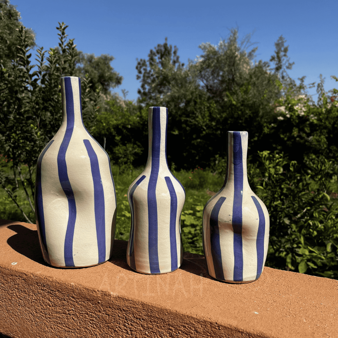 Ceramic Decorative Bottles – Blue Striped Set