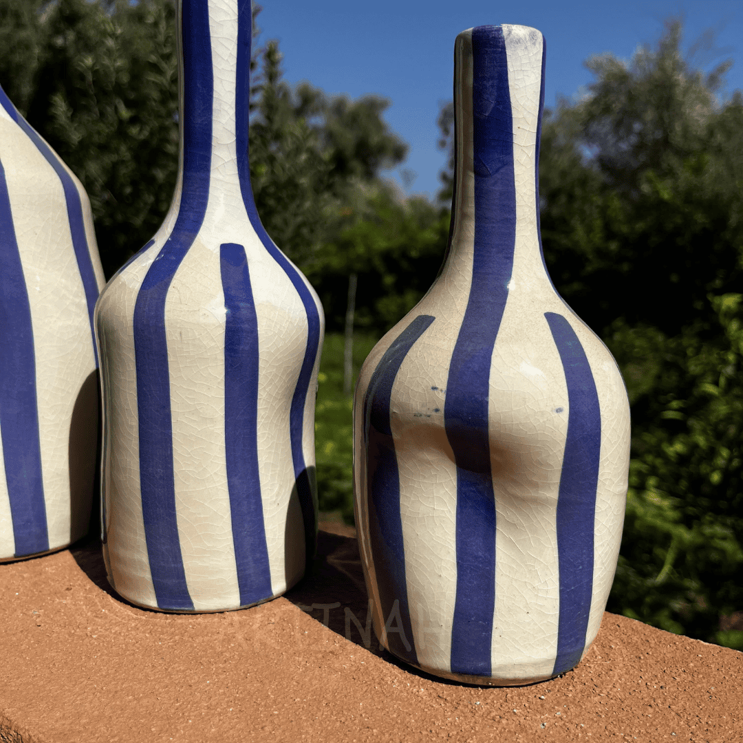 Ceramic Decorative Bottles – Blue Striped Set