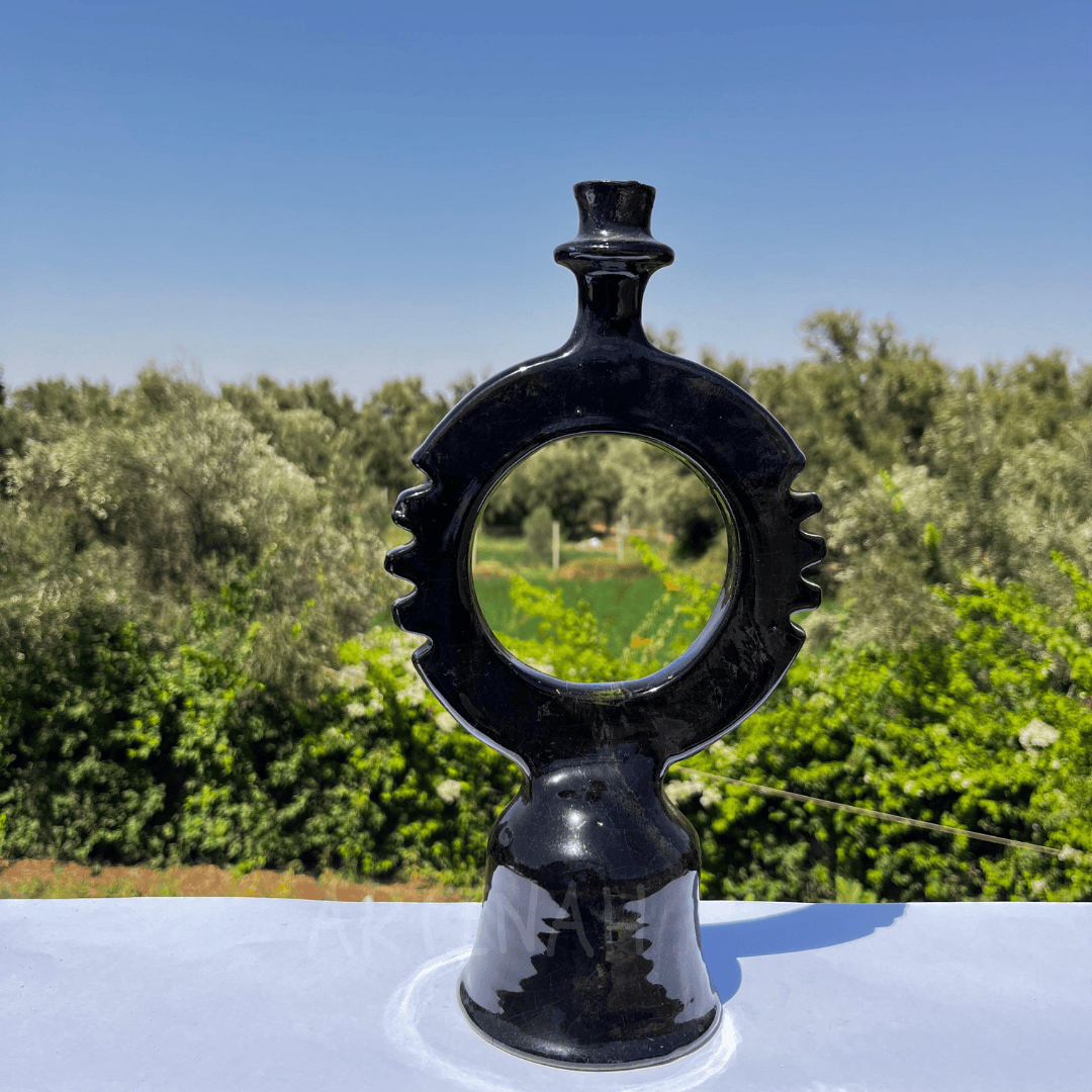 Handcrafted Black Ceramic Sculpture with Circular Design