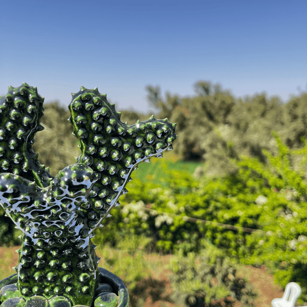 Handcrafted Green Ceramic Cactus Sculpture in Pot