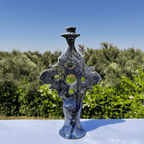 Handcrafted Ceramic Sculpture Totem Design with Cutouts