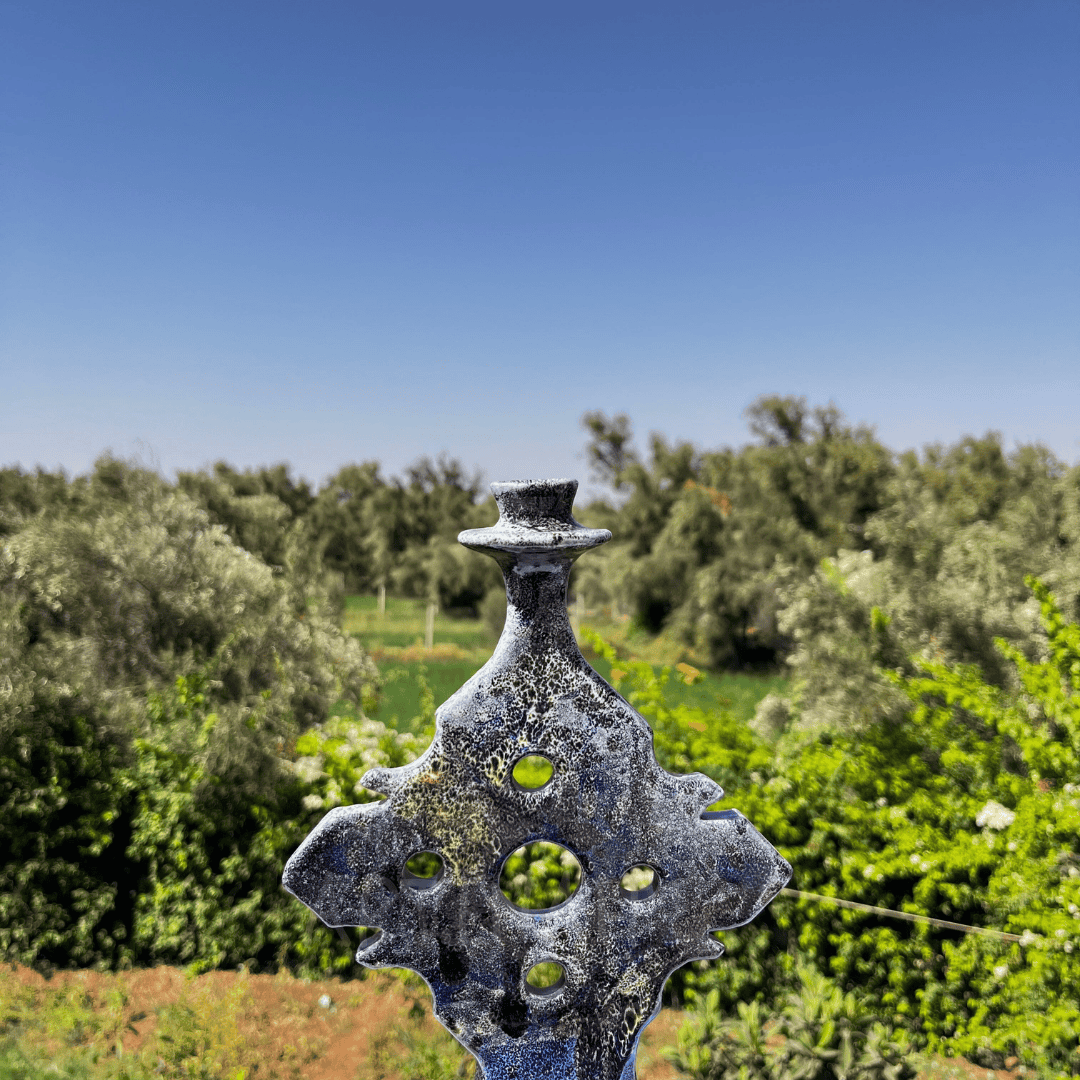 Handcrafted Ceramic Sculpture Totem Design with Cutouts