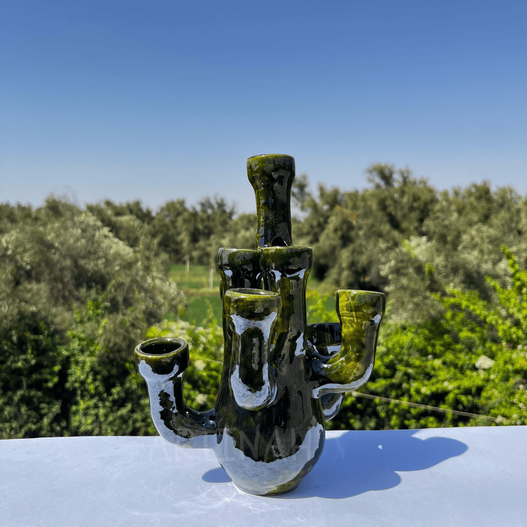 Handcrafted Green Ceramic Sculpture Cactus Design